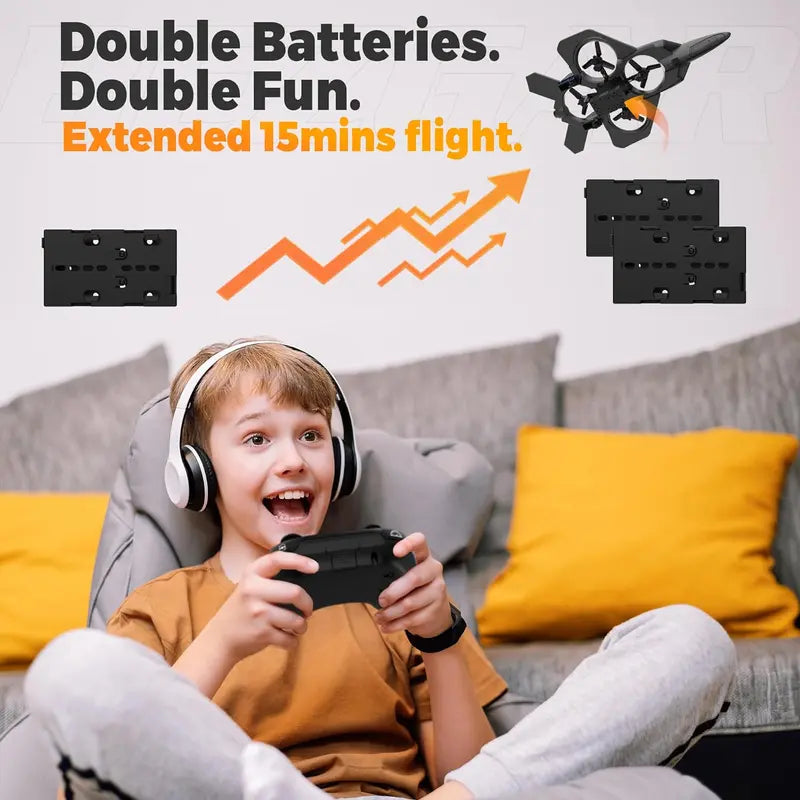 🎅 🎄 CHRISTMAS SALE 50% OFF -Foam Drone RC Airplane for Kids and Beginners, Remote Control Plane Fighter Jet with LED Light, Auto Hovering, 360° Flip and 2 Batteries (30 Mins)