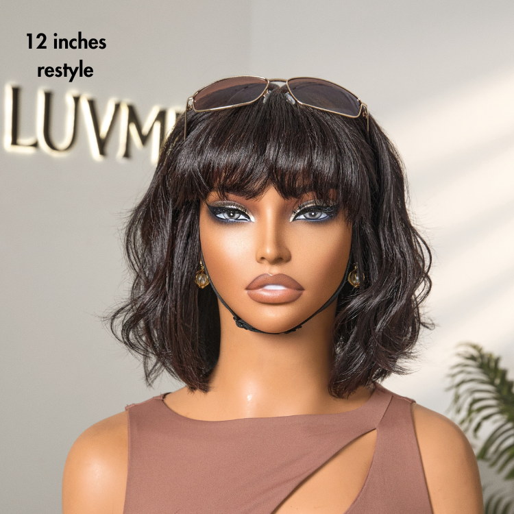 Put On and Go Realistic Glueless Yaki Straight Bob with Bangs Minimalist Lace Wig 100% Human Hair-15