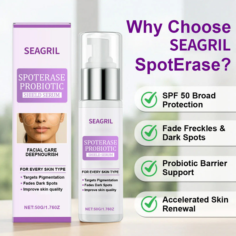 🌟SEAGRIL® 𝐒𝐩𝐨𝐭𝐄𝐫𝐚𝐬𝐞 𝐏𝐫𝐨𝐛𝐢𝐨𝐭𝐢𝐜 𝐒𝐡𝐢𝐞𝐥𝐝 𝐒𝐞𝐫𝐮𝐦 – Fades Dark Spots, Evens Skin Tone & Boosts Radiance✨💜